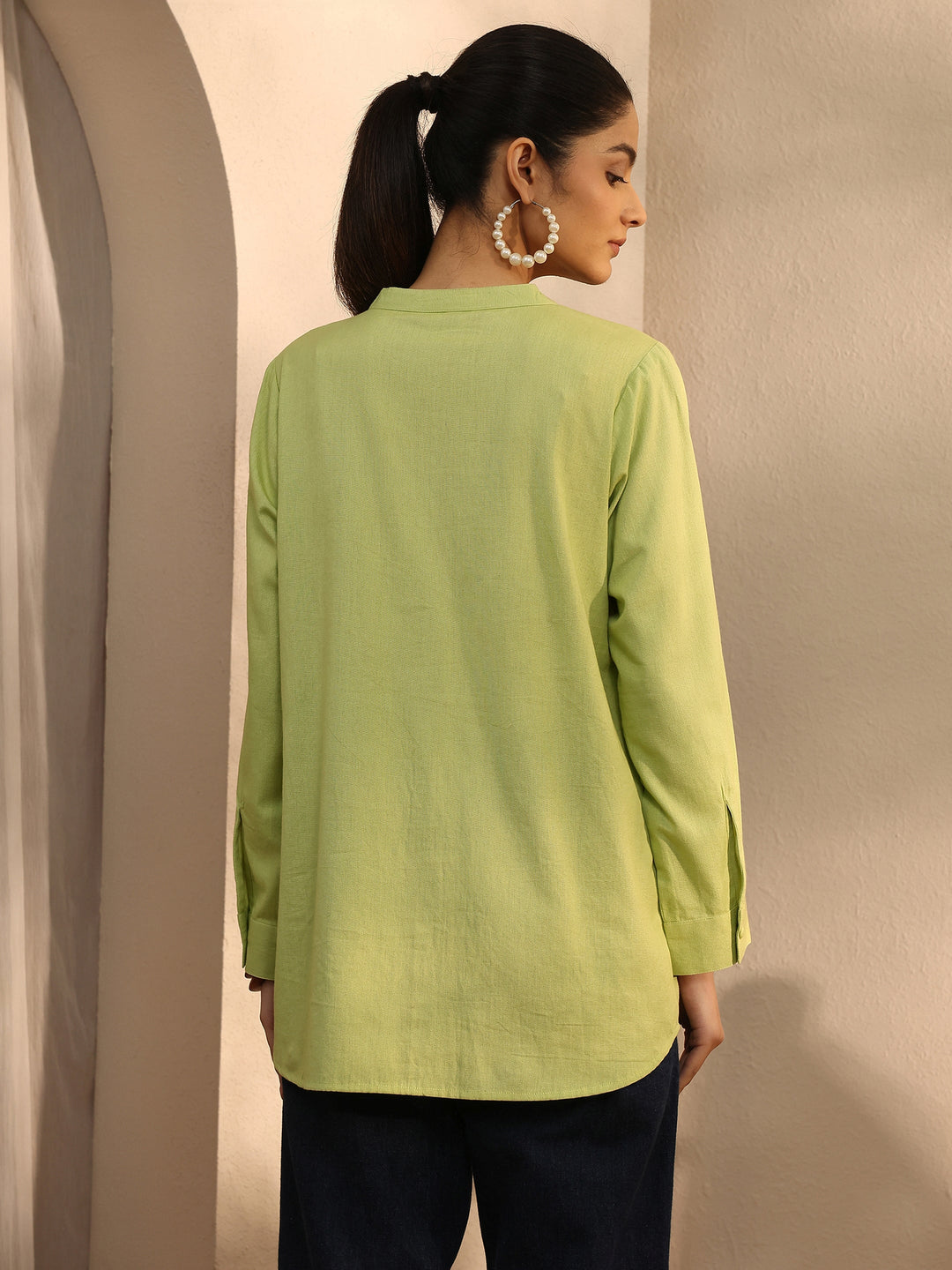 Yellow Floral Embroidered Linen Shirt
