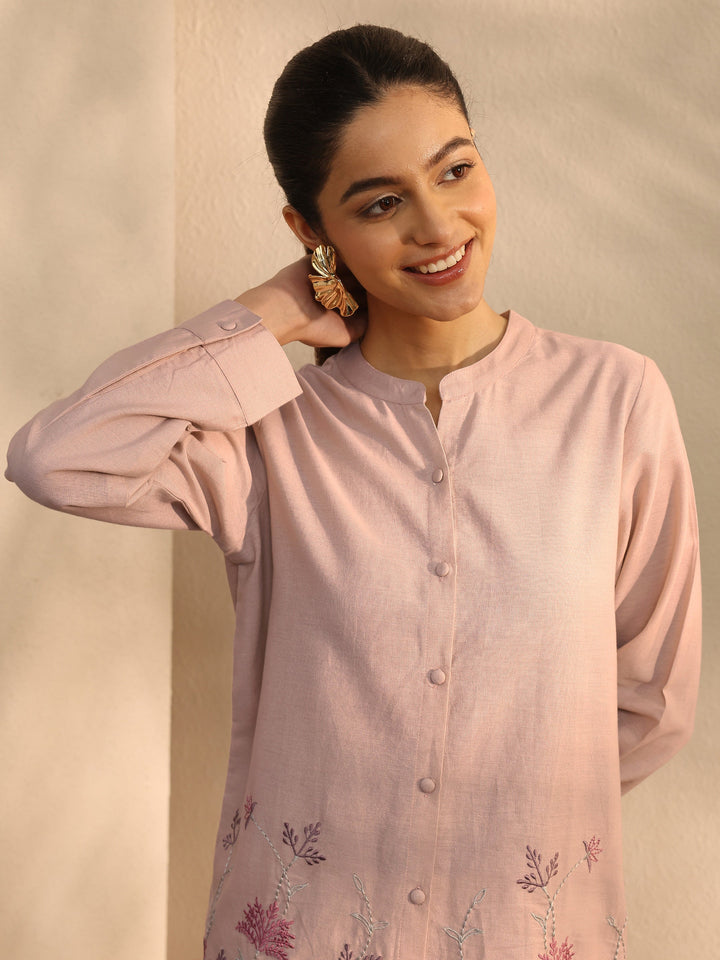 Peach Self Design Linen Shirt