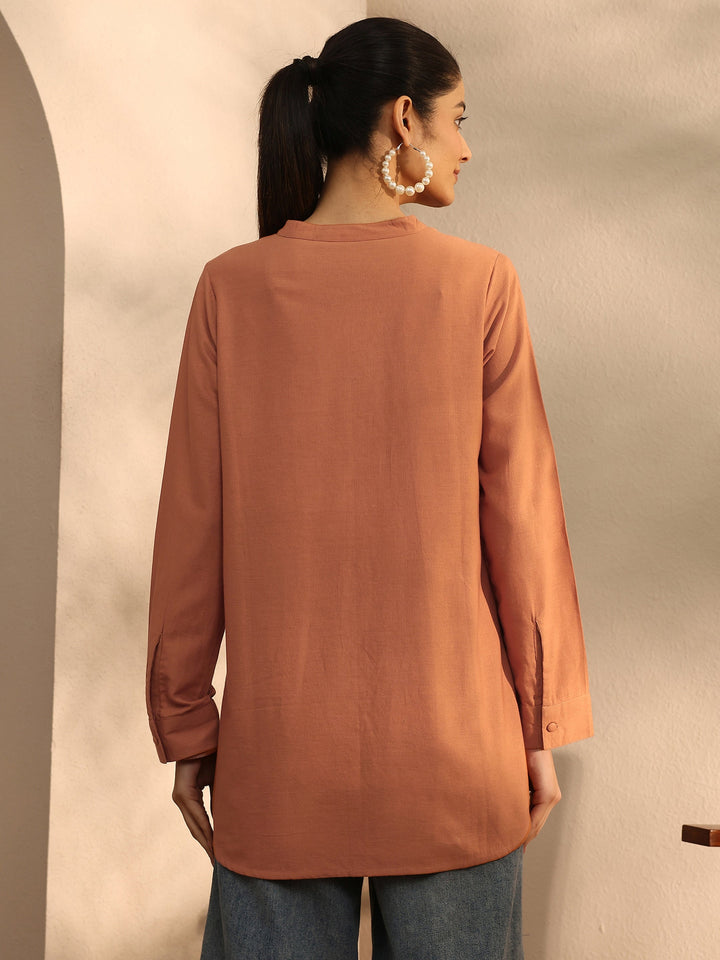 Rust Self Design Linen Shirt