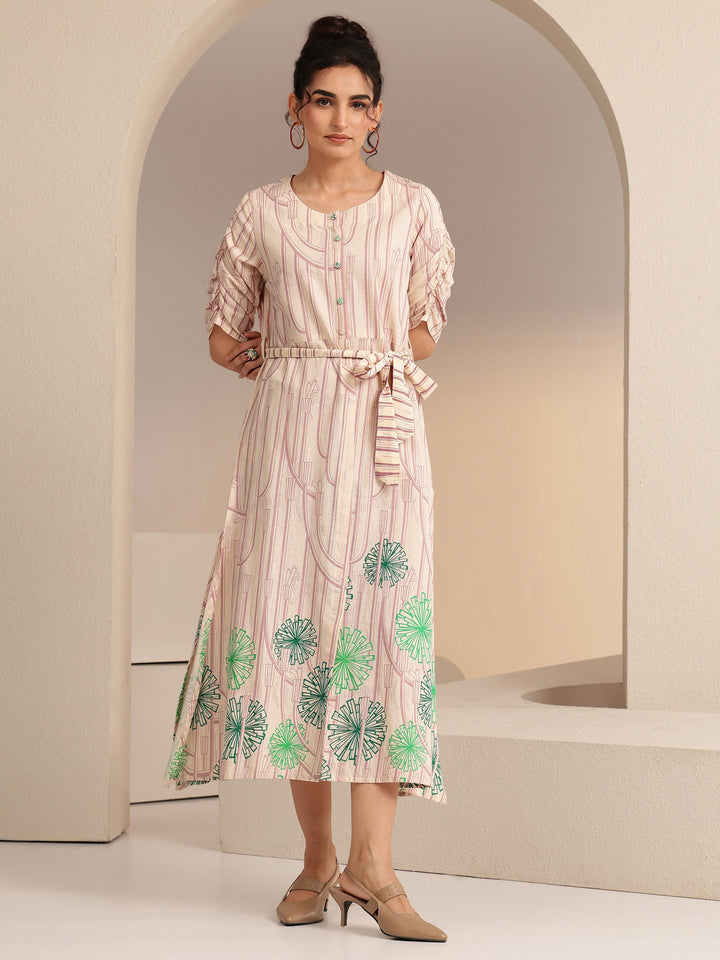Libas Ivory Geometric Print Cotton Midi Dress