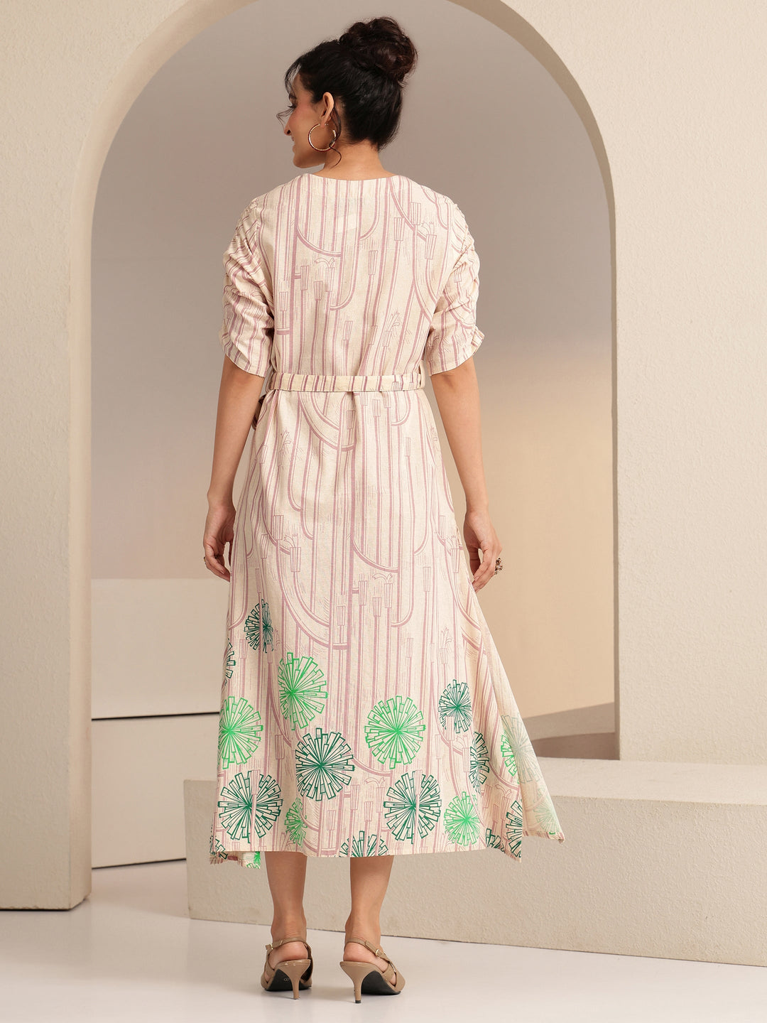 Libas Ivory Geometric Print Cotton Midi Dress