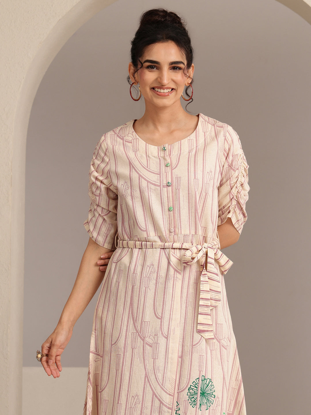 Libas Ivory Geometric Print Cotton Midi Dress