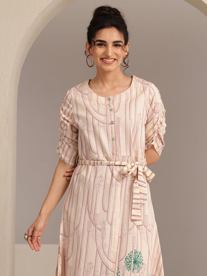 Libas Ivory Geometric Print Cotton Midi Dress
