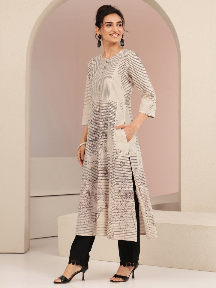 Libas Ivory Abstract Print Cotton Blend A-Line Kurta