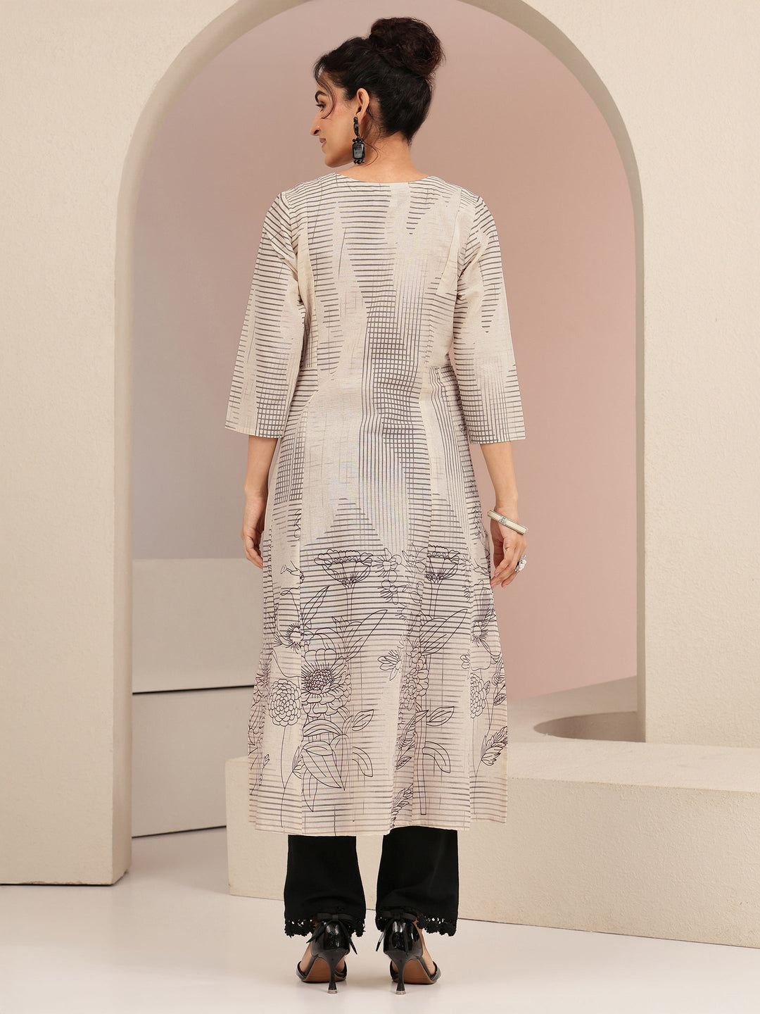 Libas Ivory Abstract Print Cotton Blend A-Line Kurta