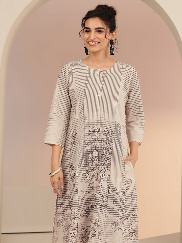 Libas Ivory Abstract Print Cotton Blend A-Line Kurta