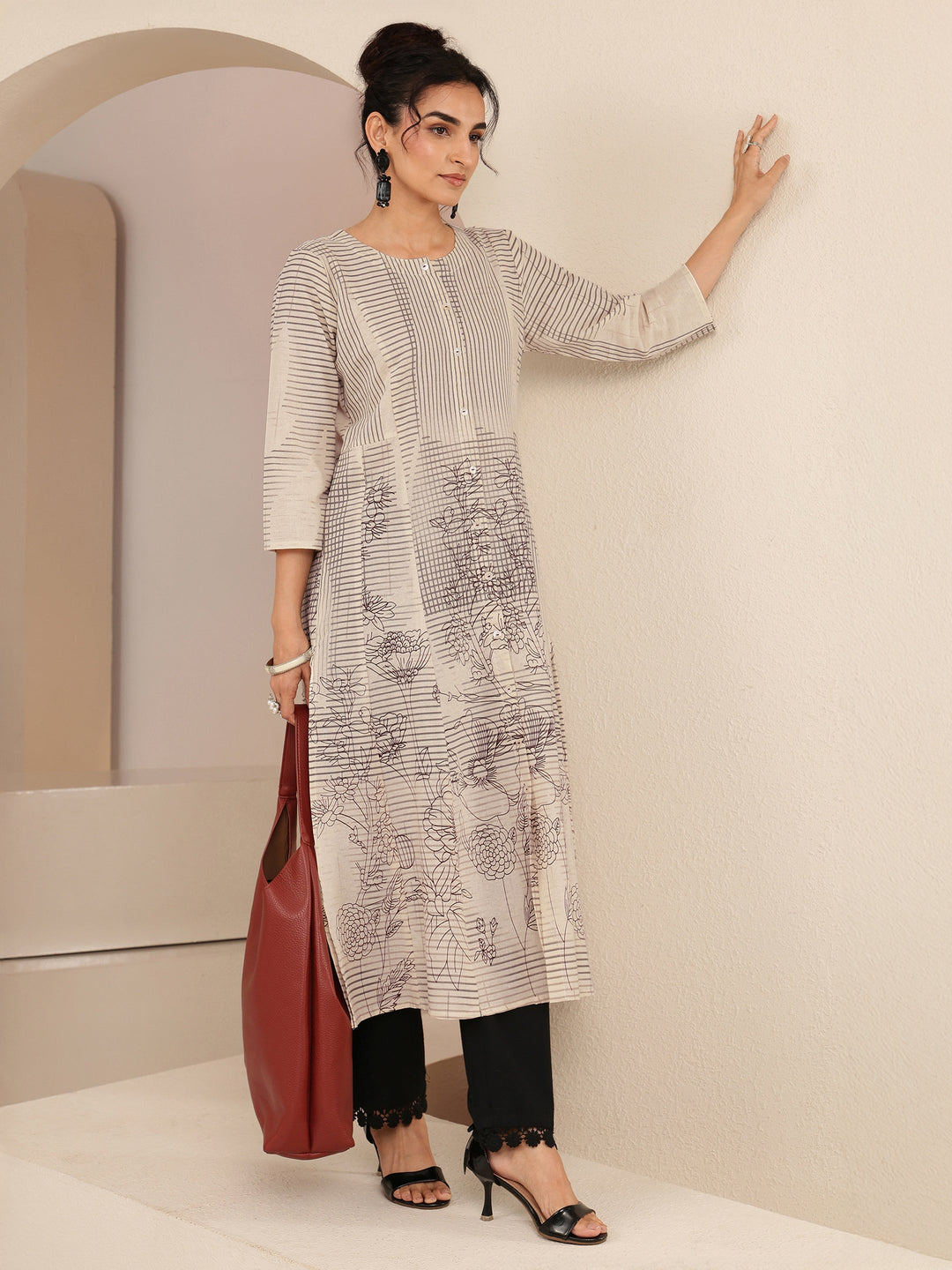 Libas Ivory Abstract Print Cotton Blend A-Line Kurta
