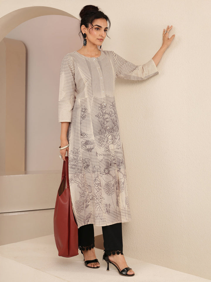 Libas Ivory Abstract Print Cotton Blend A-Line Kurta