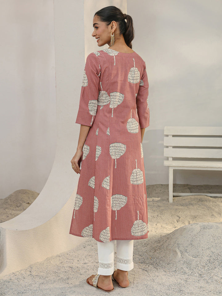 Mauve Printed Cotton Blend A-Line Kurta