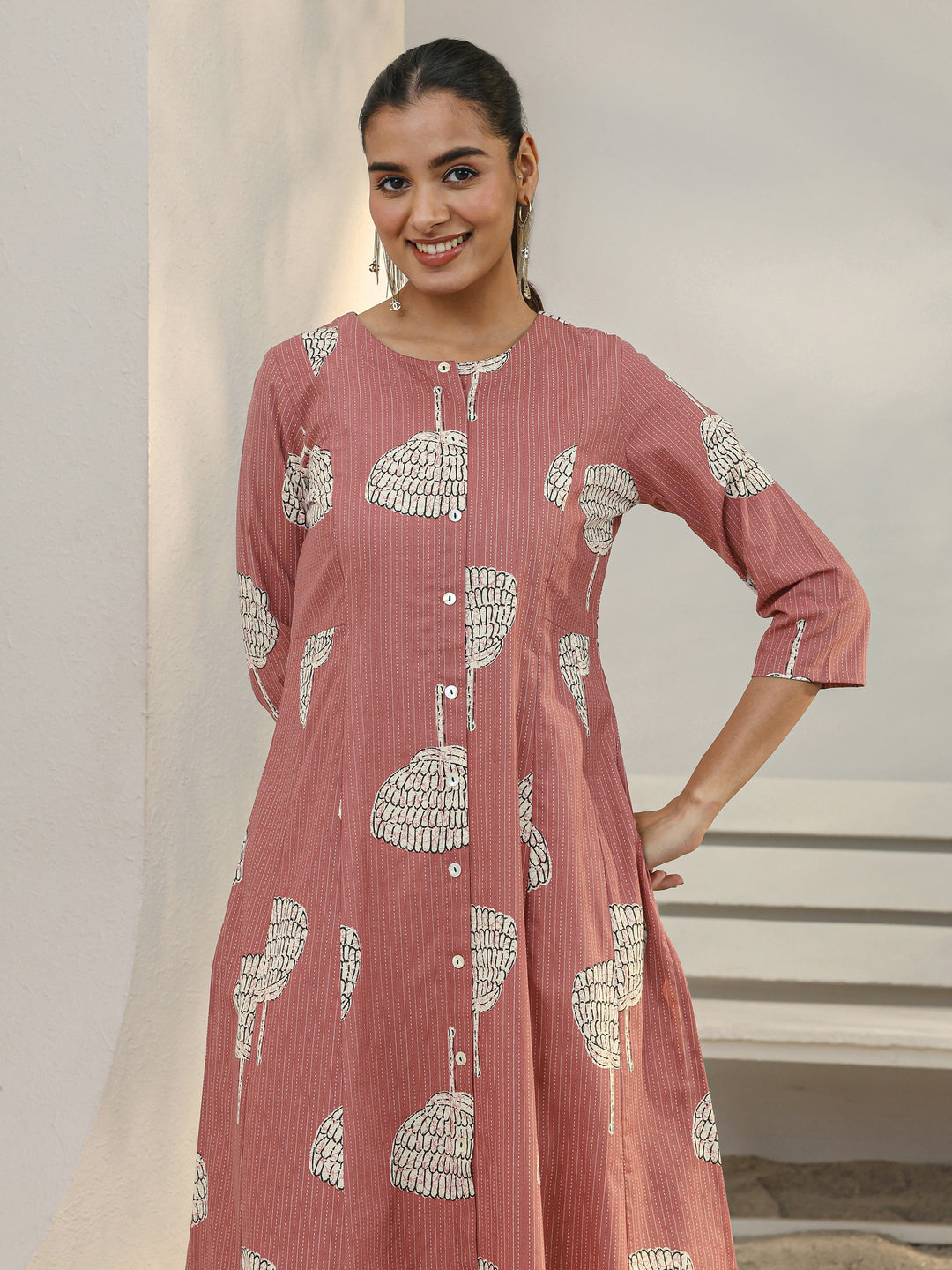 Mauve Printed Cotton Blend A-Line Kurta