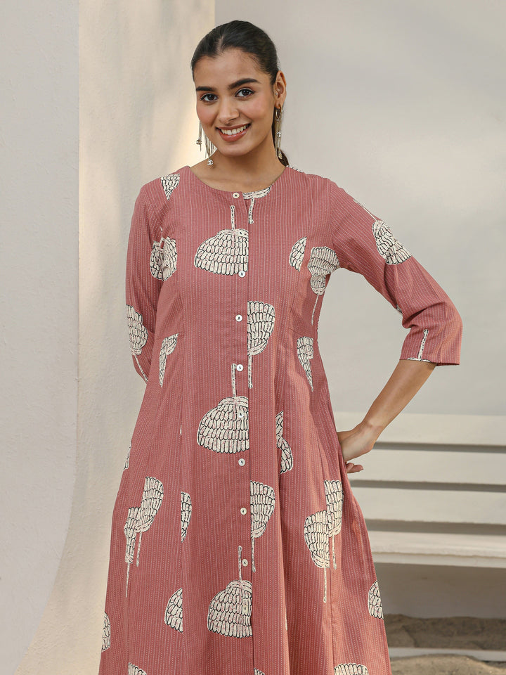 Mauve Printed Cotton Blend A-Line Kurta