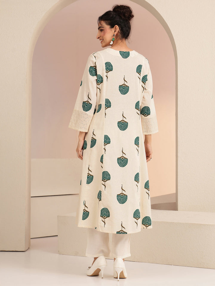 Libas Ivory Floral Printed Cotton Blend A-Line Kurta