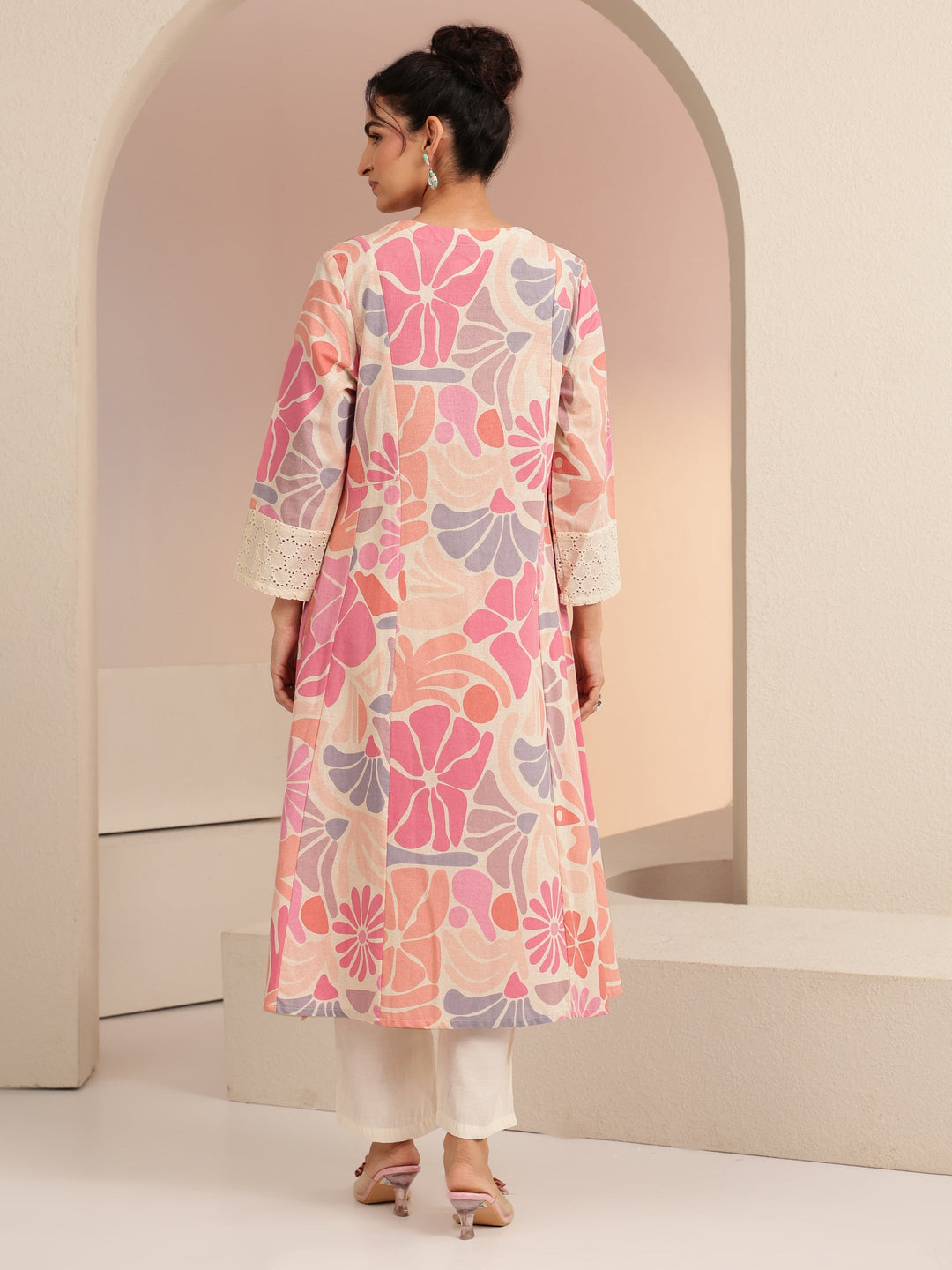 Libas Multi Floral Printed Cotton Blend Shirt-Style A-Line Kurta