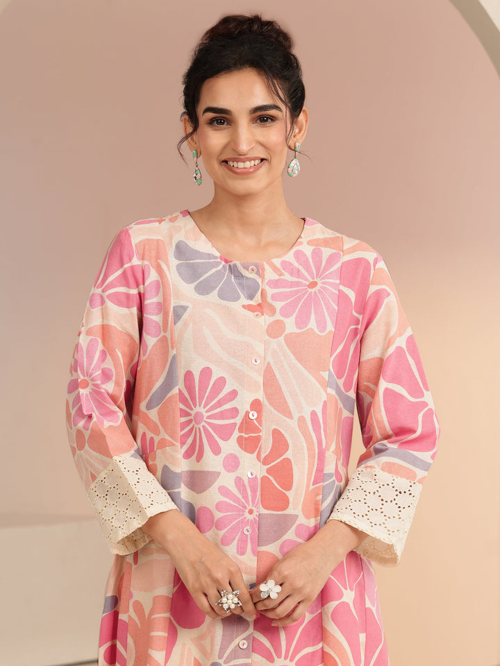 Libas Multi Floral Printed Cotton Blend Shirt-Style A-Line Kurta