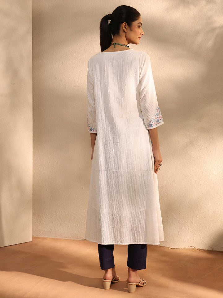 White Yoke Design Cotton A-Line Kurta