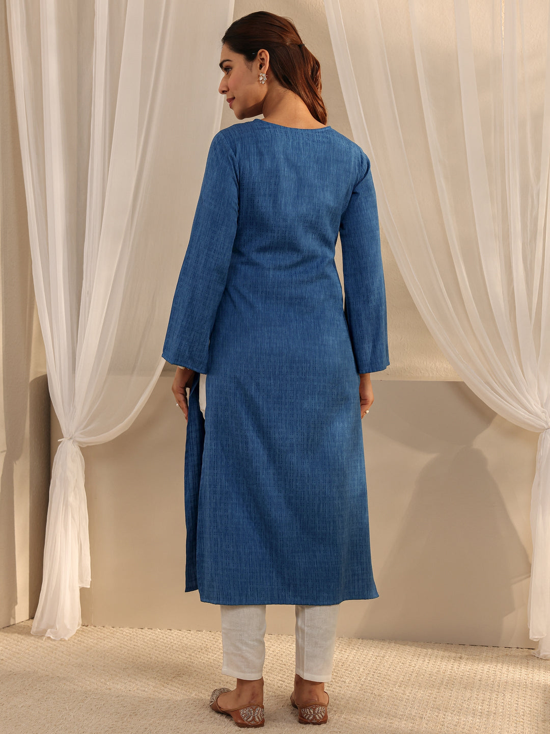 Blue Solid Rayon Straight Kurta