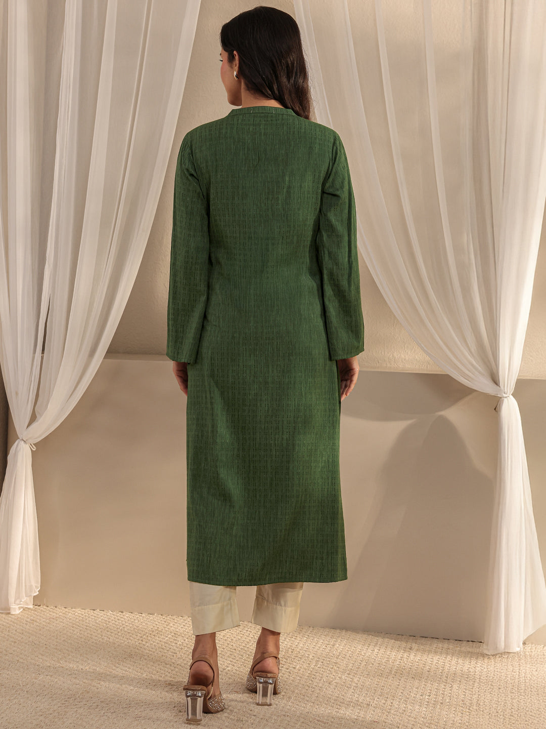 Green Solid Rayon Straight Kurta