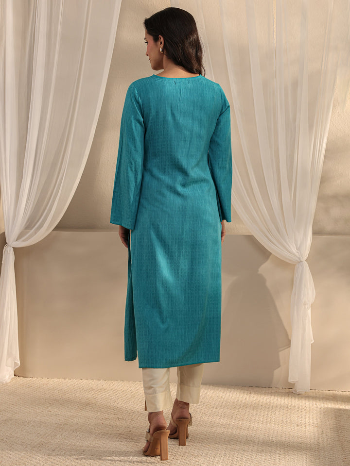 Blue Solid Rayon Straight Kurta