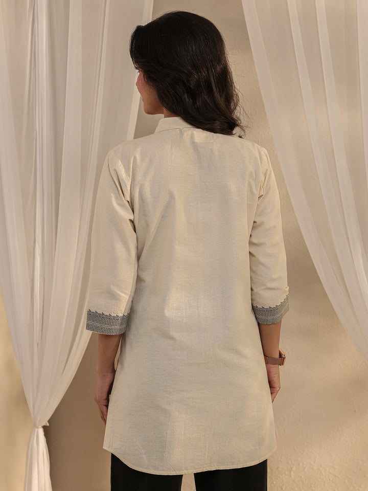 Off White Ethnic Woven Design Cotton Shirt