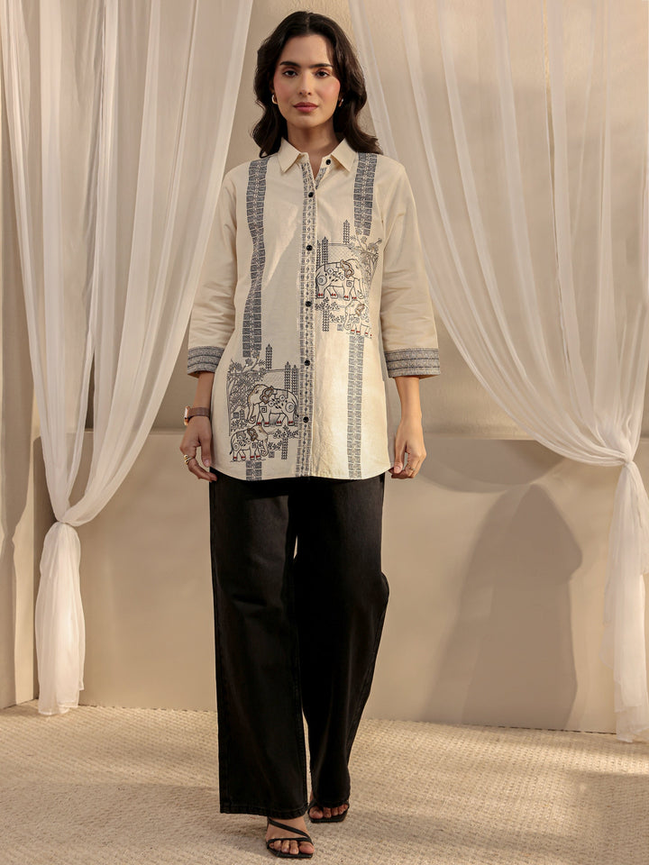 Off White Humanoid Printed Cotton Shirt