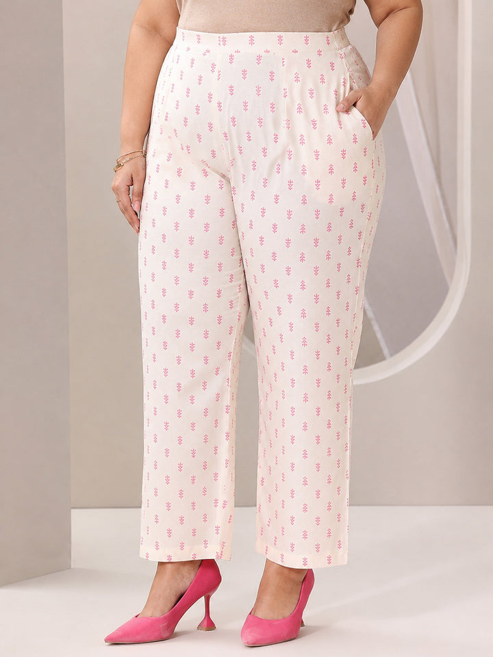 Plus Size Off White Floral Printed Silk Blend Straight Suit Set