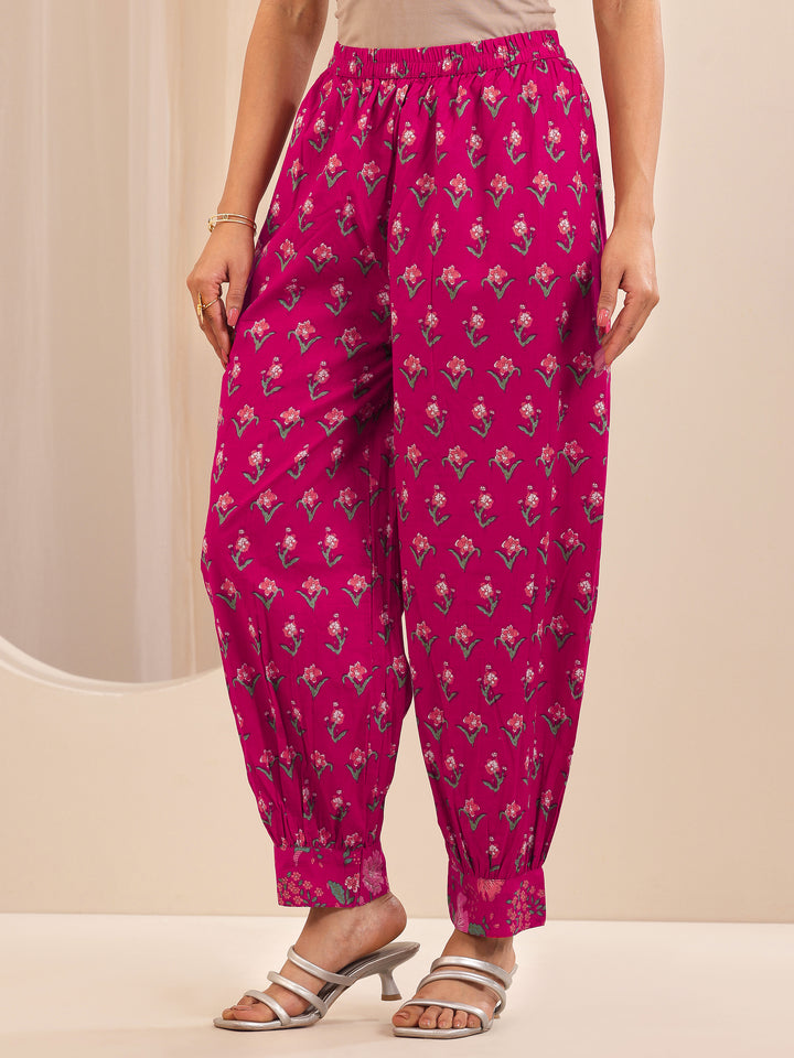 Libas Pink Printed Cotton A-line Suit Sets With Dupatta