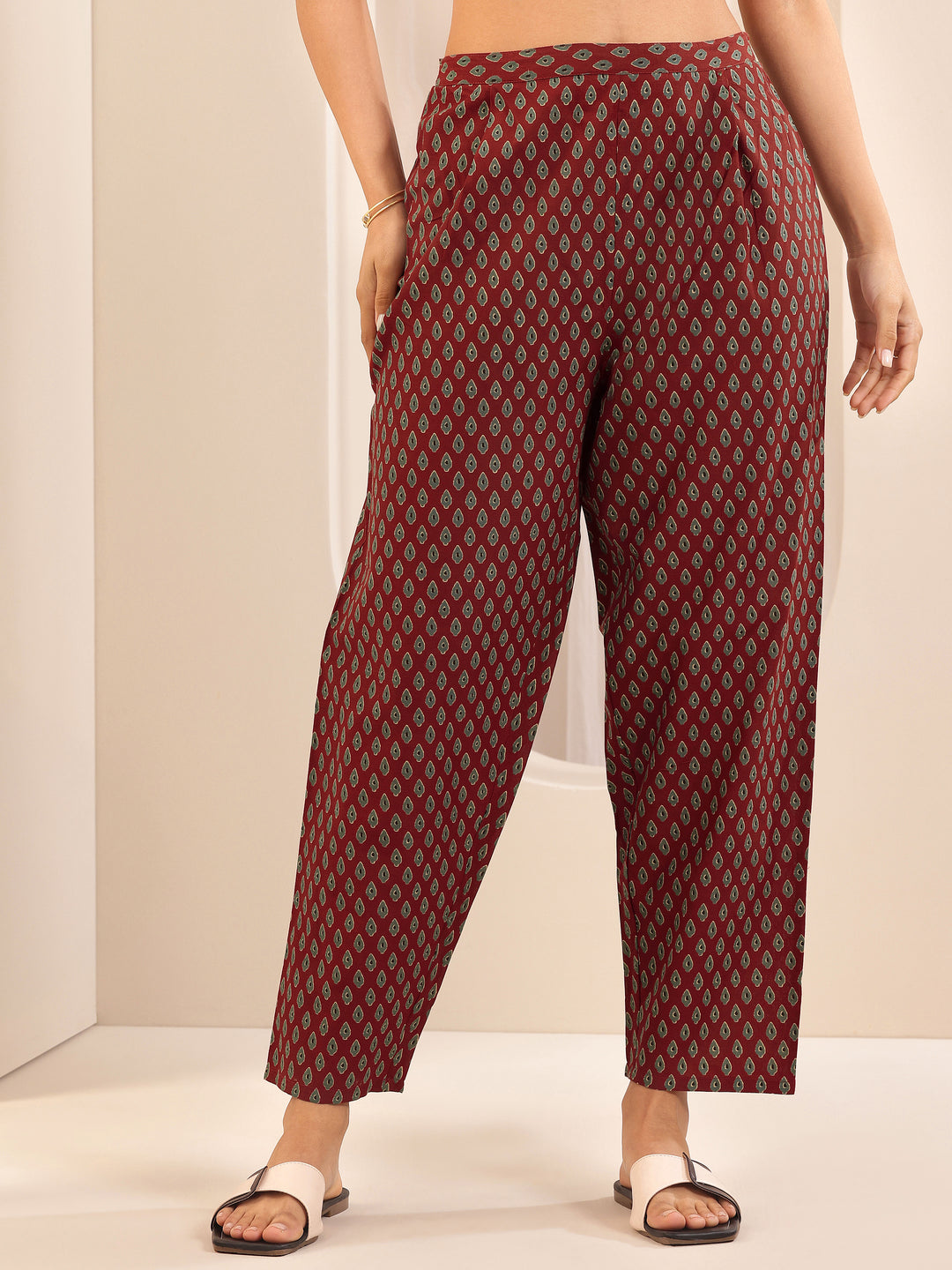 Rust Printed Cotton Straight Suit Sets With Dupatta