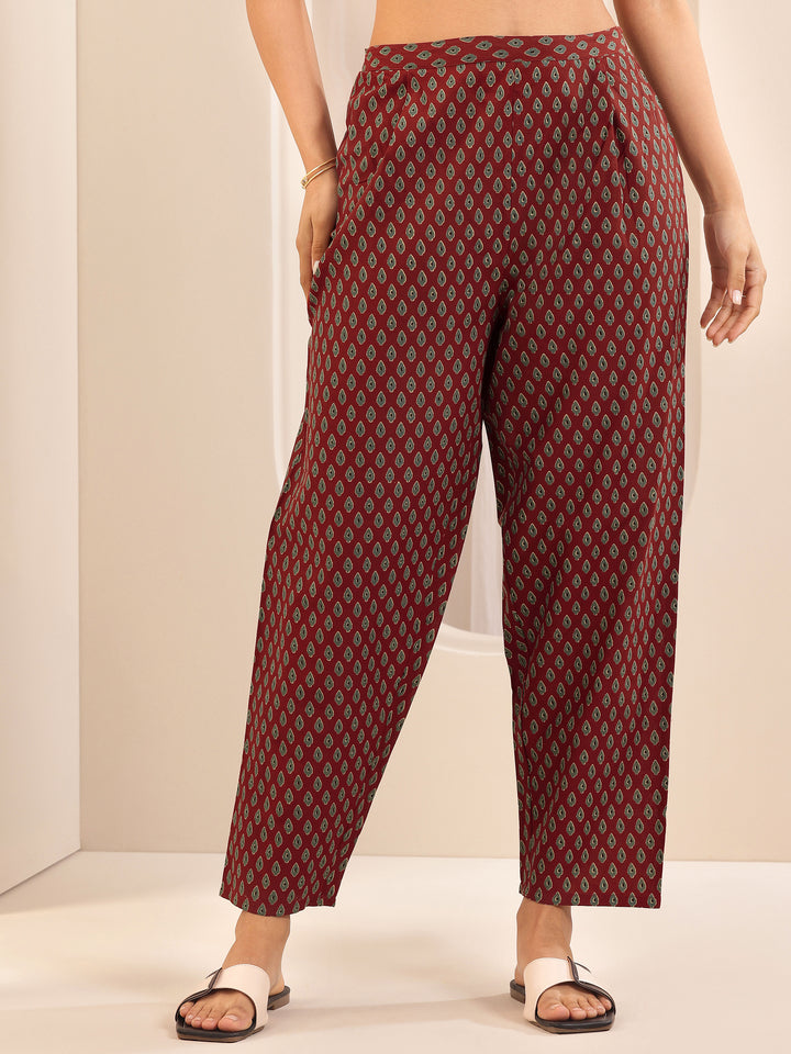 Rust Printed Cotton Straight Suit Sets With Dupatta