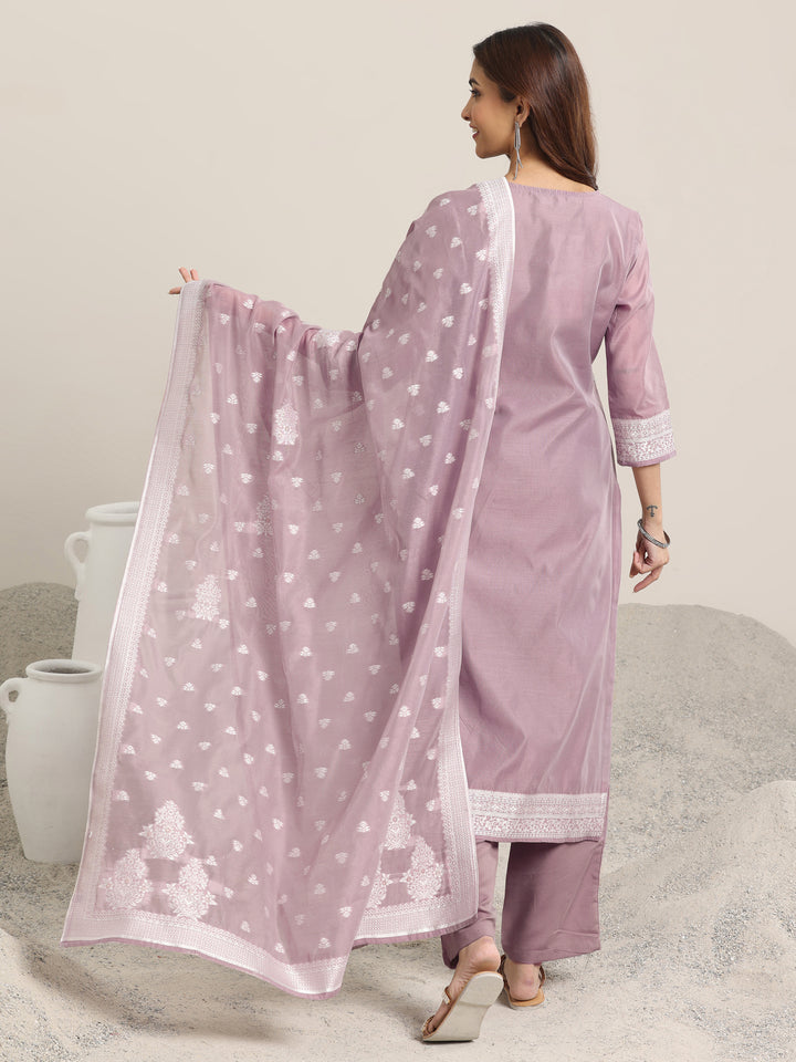 Mauve Woven Design Chanderi Silk Straight  Suits With Dupatta