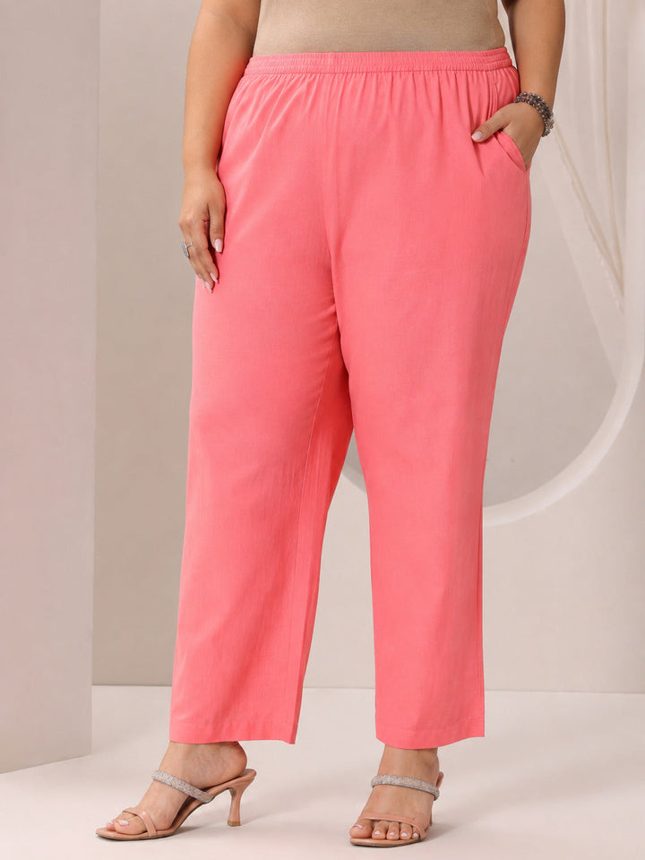 Plus Size Coral Printed Cotton Straight Suit Set With Dupatta