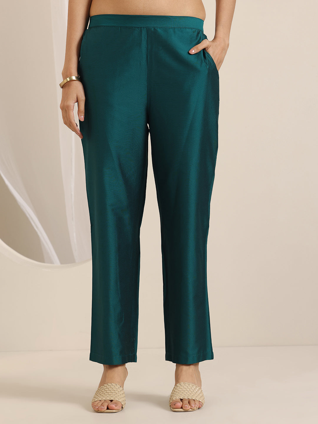Libas Teal Embroidered Silk Blend Straight Suit Set With Dupatta