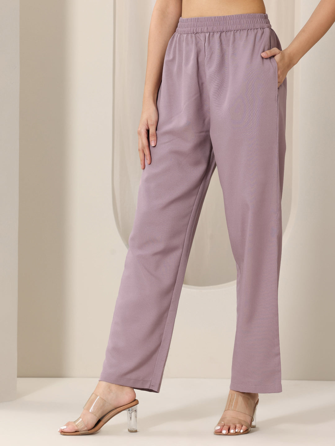 Mauve Woven Design Chanderi Silk Straight Suit Set With Dupatta