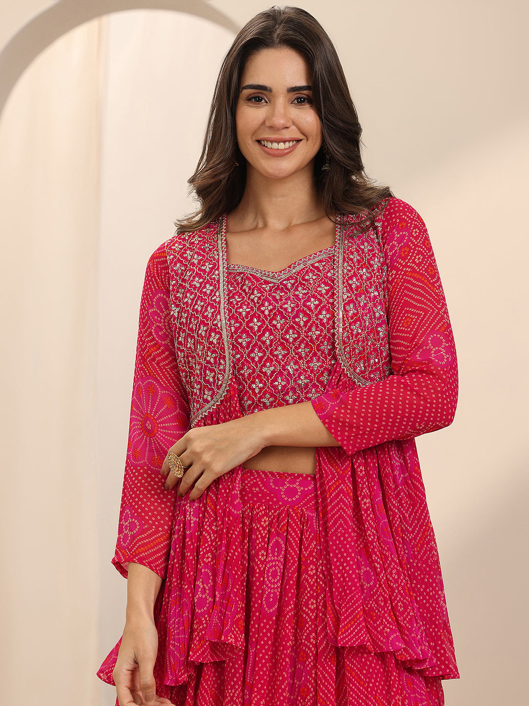 Red Printed Silk Blend Co-Ord Sets