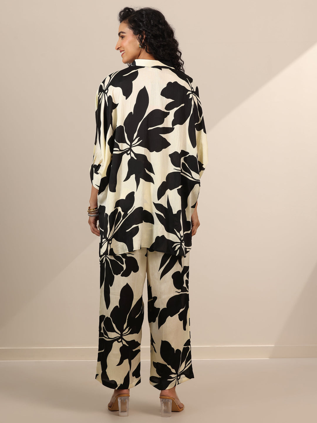 Off White Printed Silk Blend Co-Ord Sets