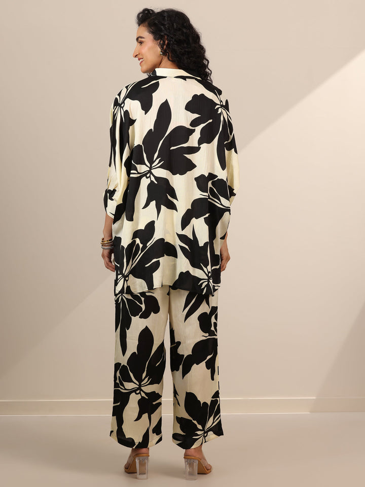 Off White Printed Silk Blend Co-Ord Sets