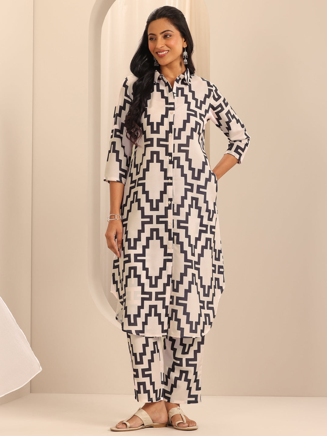 White Printed Viscose Rayon Co-Ord Set