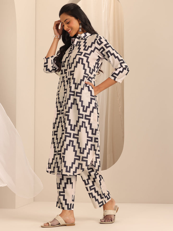 White Printed Viscose Rayon Co-Ord Set
