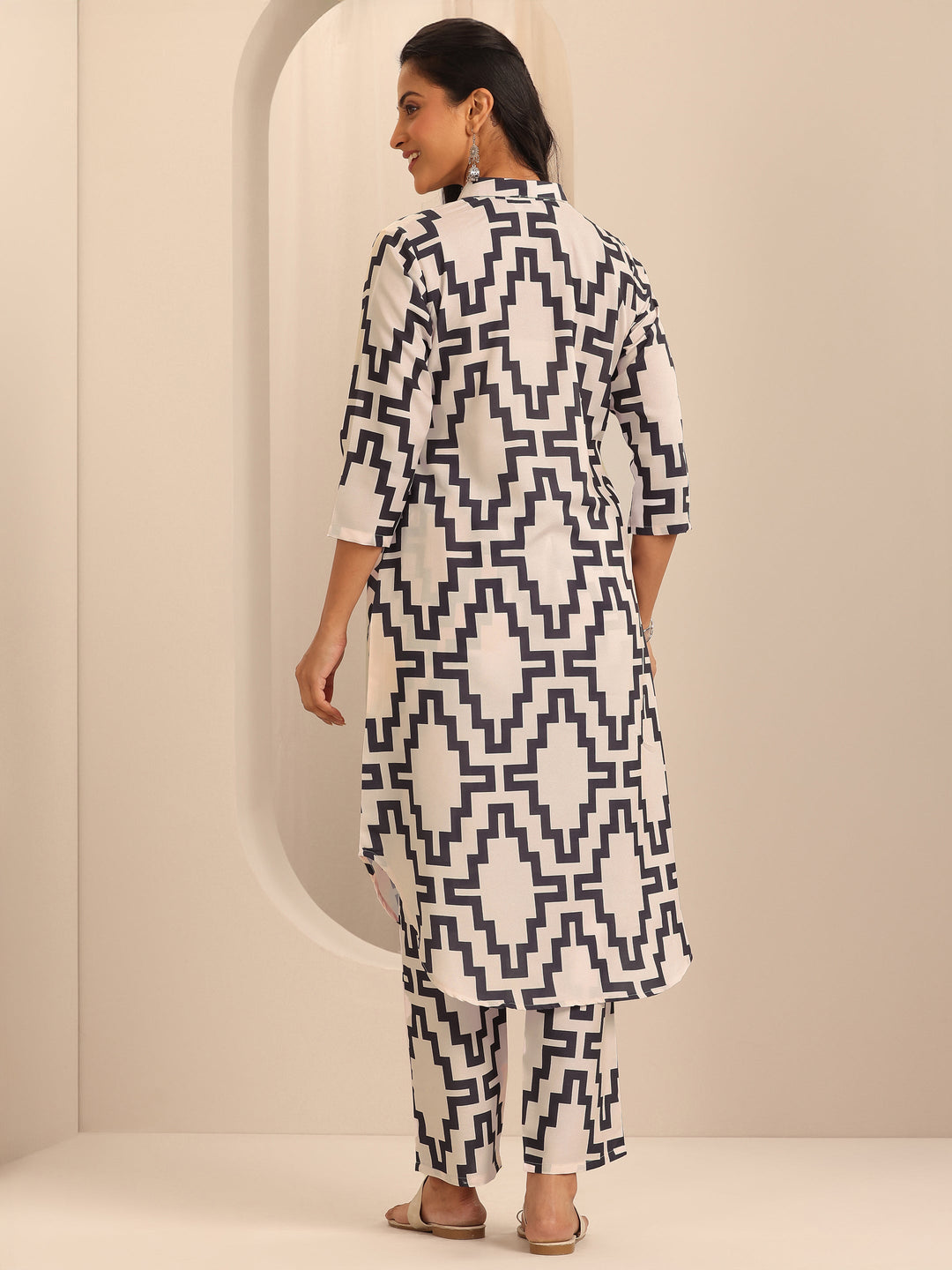 White Printed Viscose Rayon Co-Ord Set