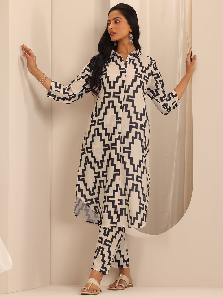 White Printed Viscose Rayon Co-Ord Set