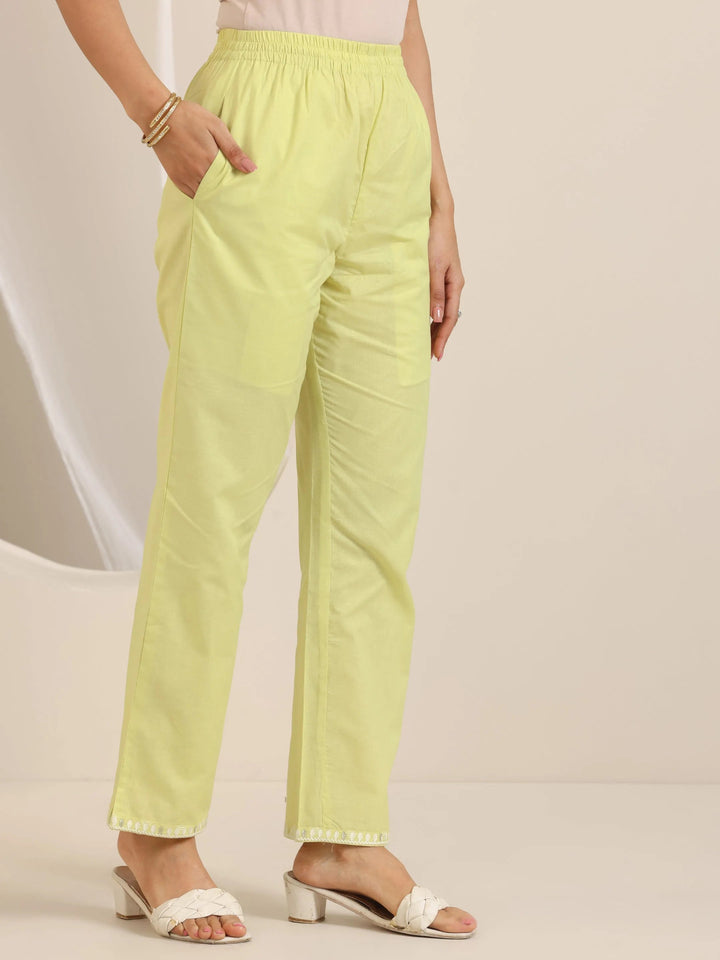 Lime Green Embroidered Cotton Straight Suit Set With Dupatta