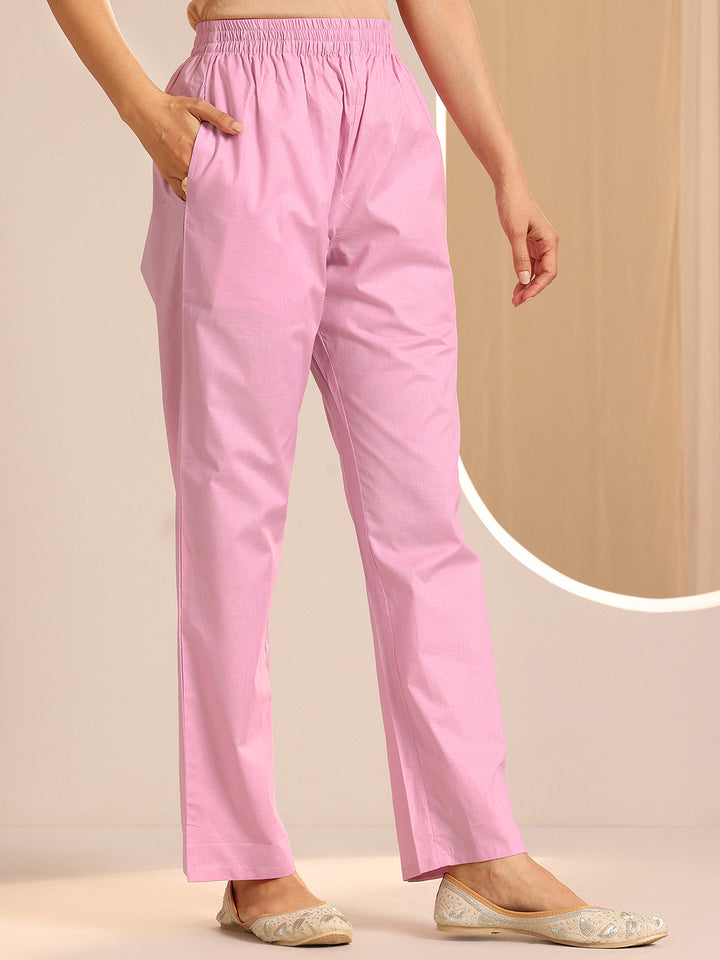 Libas Pink Self Design Cotton Straight Suit Set With Dupatta