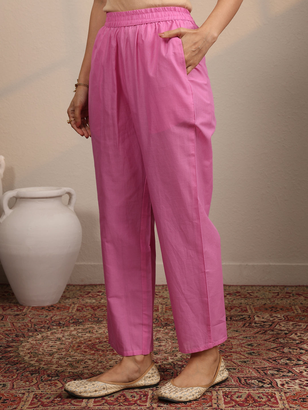 Pink Printed Cotton Blend  Straight Suit Set With Dupatta