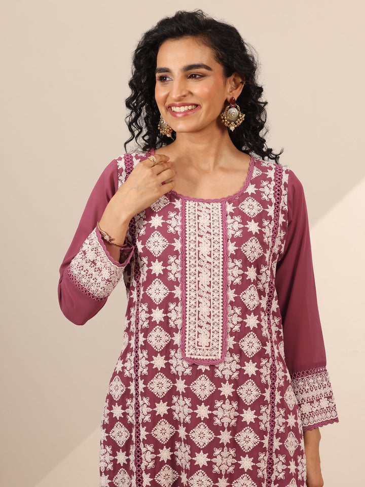 Libas Art Pink Embroidered Georgette Straight Suit Set With Dupatta