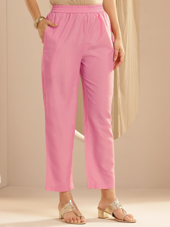 Pink Woven Design Silk Blend Straight Suit Set With Dupatta