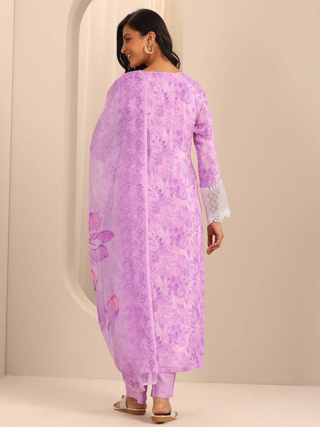 Libas Art Purple Embroidered Muslin Straight Suit Set With Dupatta