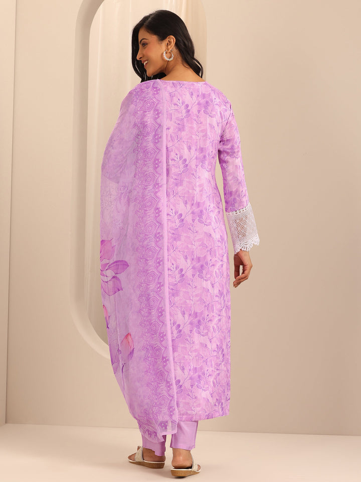Libas Art Purple Embroidered Muslin Straight Suit Set With Dupatta