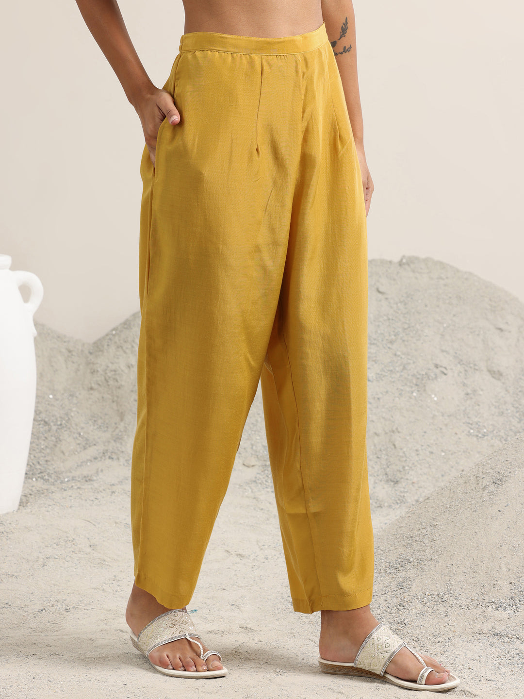 Yellow Woven Design Silk Blend Straight Suit With Dupatta