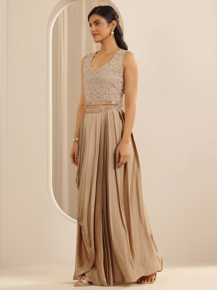 Libas Art Beige Embellished Satin Co-Ord Sets