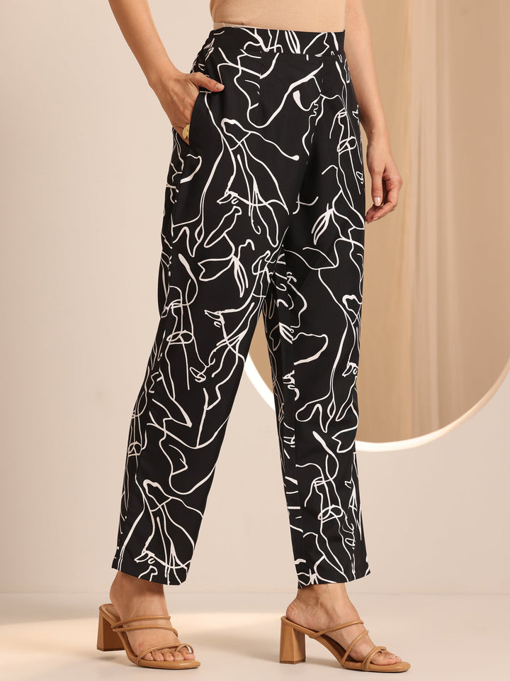 Black Printed Silk Blend Co-Ord Sets