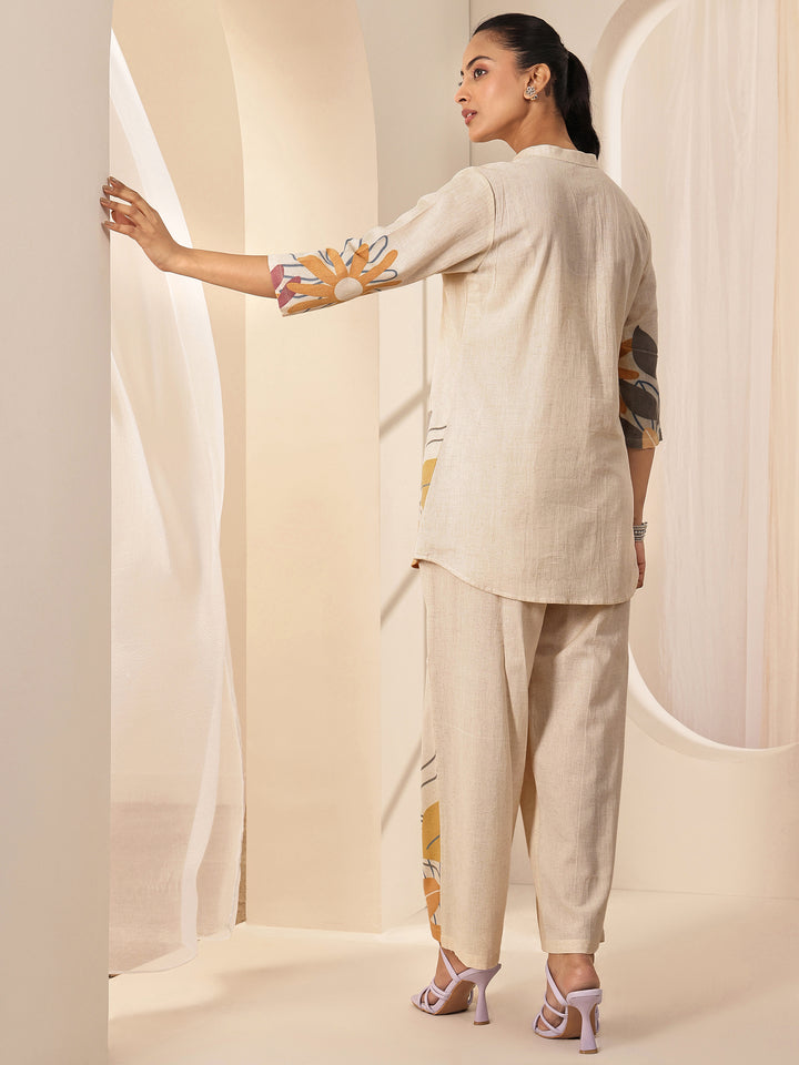 Off White Printed Cotton Blend Co-Ord Sets